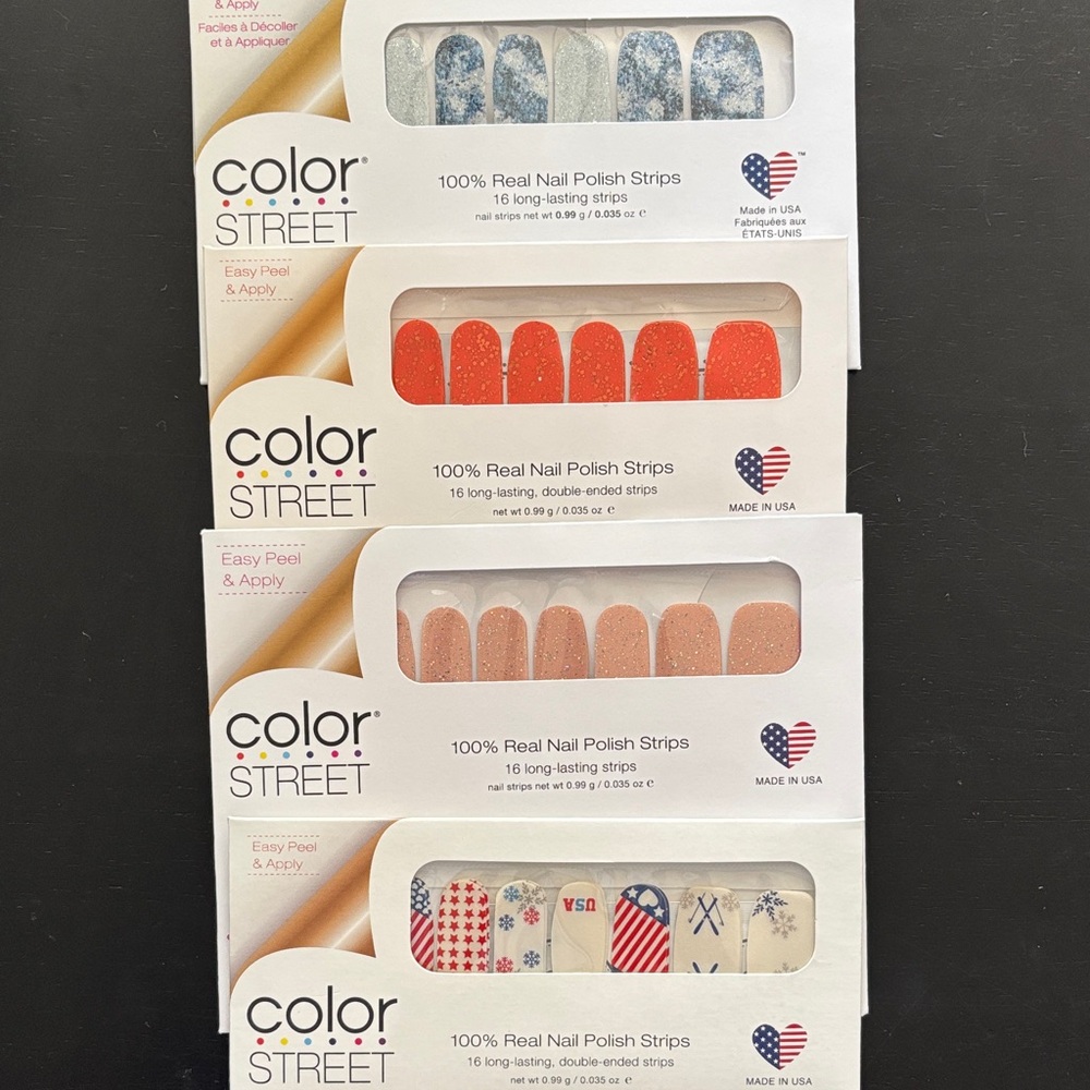 Color Street Nail Polish Strips - Blue, Red, Tan, and White Designs
